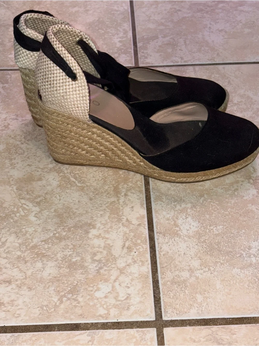 Aldo Black Canvas Espadrille Wedge Sandals with Ankle Tie